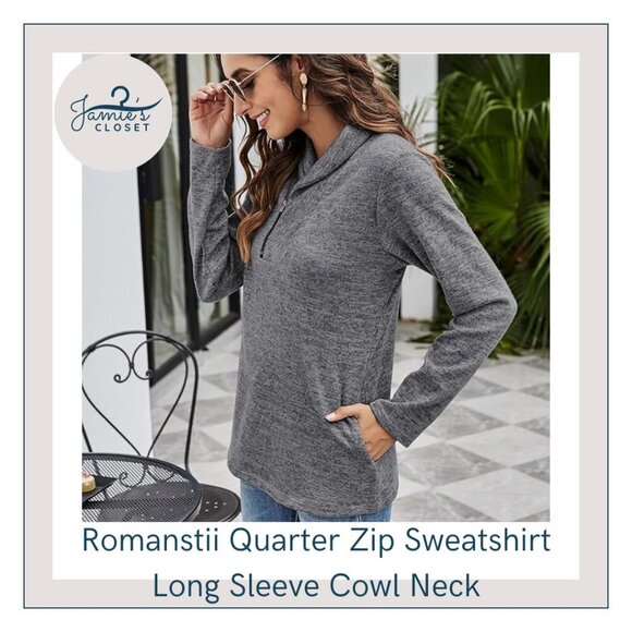 Heather Gray Romanstii Quarter Zip Cowl Neck Sweatshirt | Size XL - Picture 4 of 14